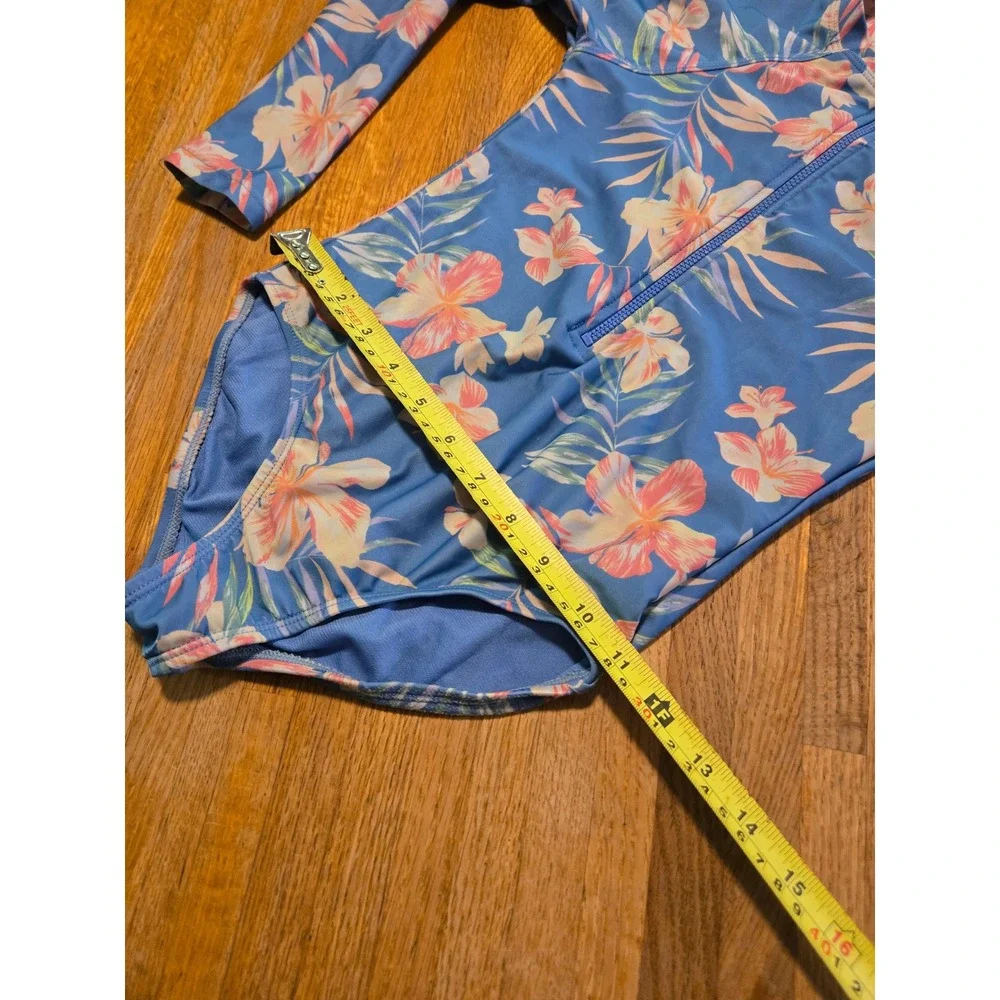 Wonder Nation Girl Med Tropical Floral Long Sleeve One Piece Rash Guard Swimsuit
